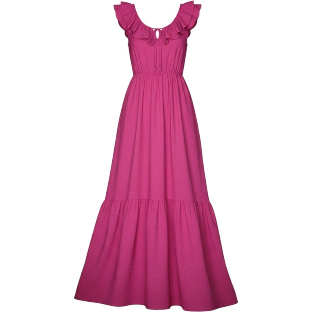 Marie Oliver Rosa Hot Pink Ruffle Silk Blend Maxi Dress Womens 16
